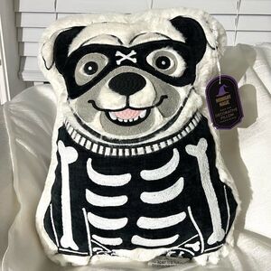 NWT Dog Halloween Skeletons Decorative Pillow Embroidered Dog plush